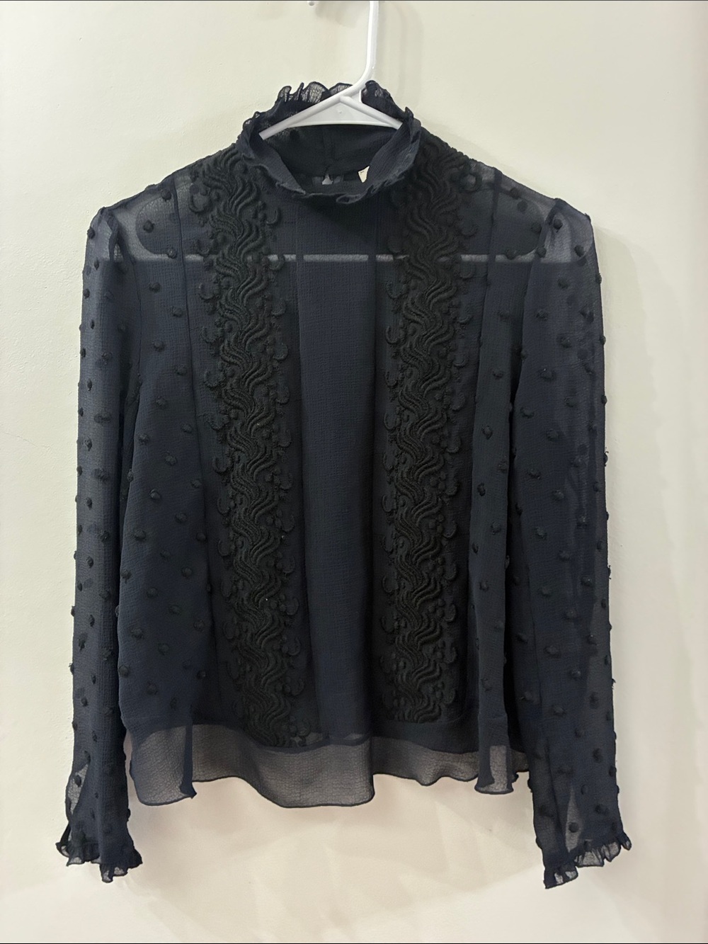 See by Chloe - Sheer Black Swiss Dot High-Neck Blouse - small